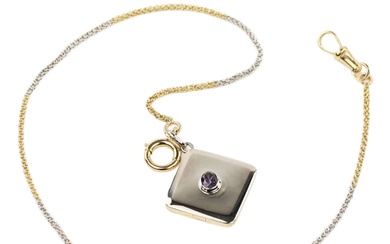Russian gold chain for pocket watches with a diamond-shaped pendant....