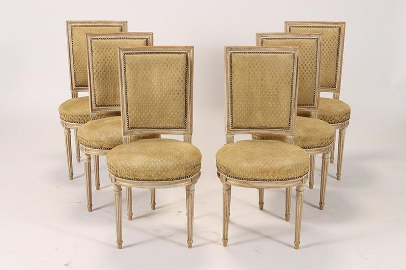 SET 6 PAINTED LOUIS XVI STYLE DINING CHAIRS C.1940
