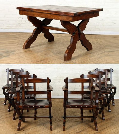 SET 8 BRAZILIAN WOOD DINING CHAIRS & TABLE C.1960
