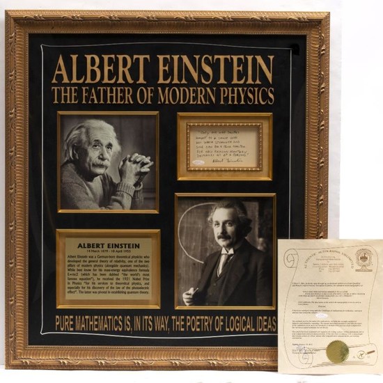 SIGNATURE OF ALBERT EINSTEIN UNDER HAND-WRITTEN MESSAGE 'Only one...