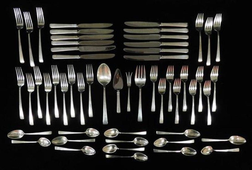 SILVER: Towle sterling flatware service, "Craftsman" pattern, fifty-four pieces, including: twelve knives with stainless blades (eac...