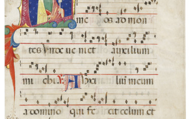 ST PETER, historiated initial 'L' on a leaf from an illuminated Antiphonal on vellum [Lombardy or Siena, c.1470s]
