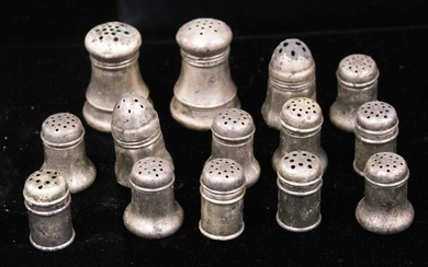 STERLING SILVER SALTS & PEPPER SHAKERS, (13) TOTAL
