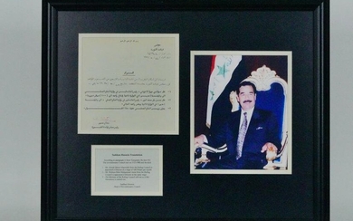 Saddam Hussein Handwritten Letter and Portrait