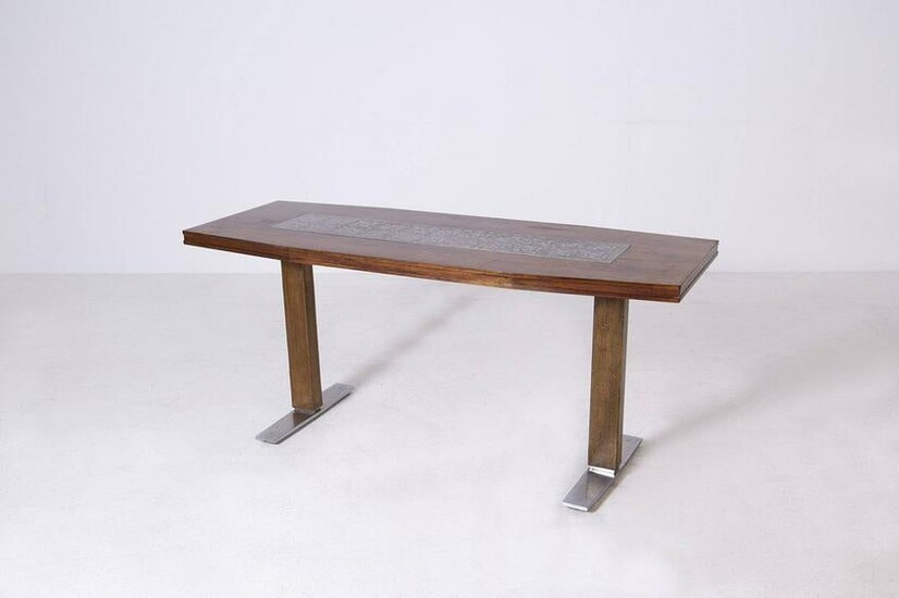 Scandinavian Coffee Table Design Wood and Silver Plate