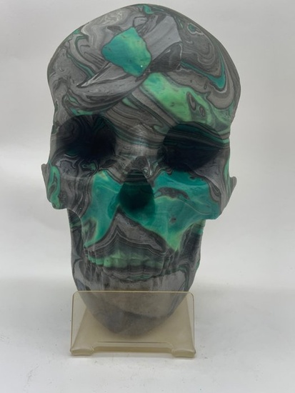 Sculpture, Scultura testa di’scheletro - 21 cm - Glass