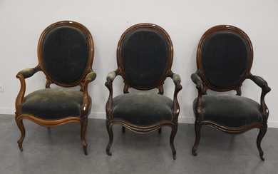 Série de 3 fauteuils Louis-Philippe en palissandre
