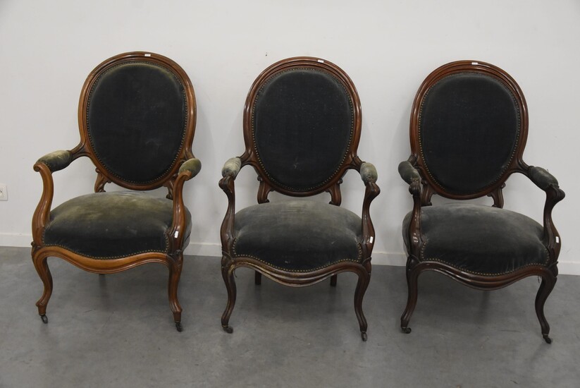 Série de 3 fauteuils Louis-Philippe en palissandre