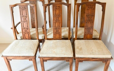 Set 6 Chinese Carved Teak Dining Chairs