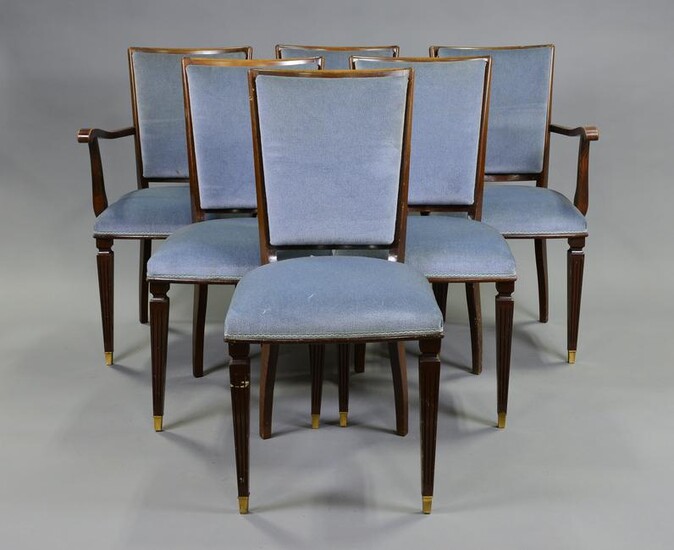 Set Of 6 Blue Upholstered Dining Chairs