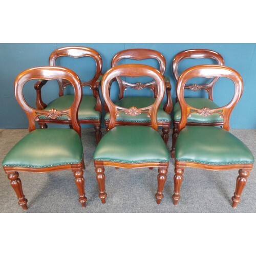 Set of 6 x Reproduction Mahogany Balloon Back Chairs with gr...