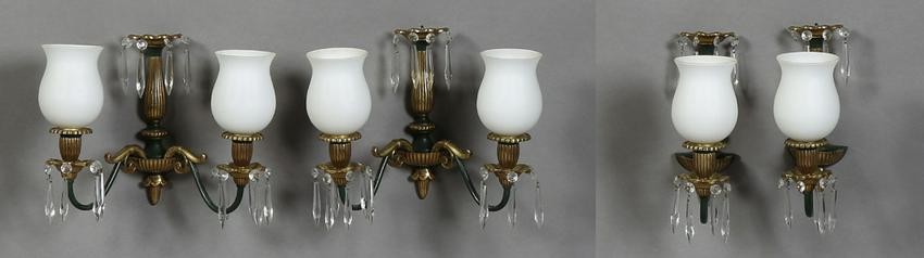 Set of Four French Patinated Brass Sconces, 20th c.