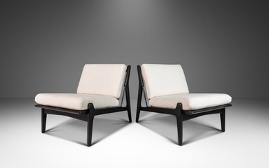Set of Two (2) Rare Ebonized Lounge Chairs in Boucle by Ib Kofod Larsen for Selig Denmark c. 1950s