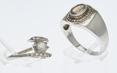 Set, two rings, 925 silver, labradorite, spectrolite (2).