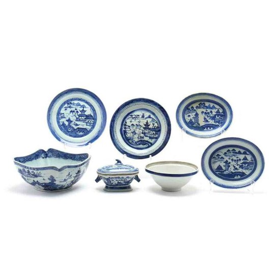 Seven Pieces of Chinese Export Blue Canton