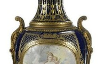 Sevres or Sevres Style Hand Painted Porcelain Urn