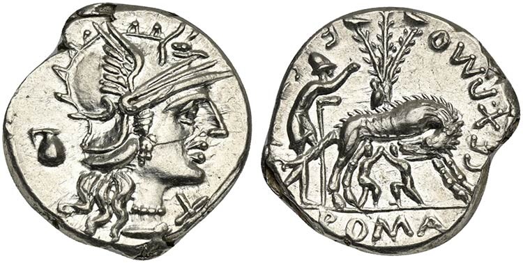 Sex. Pompeius Fostlus, Denarius, Rome, 137 BC. AR (g 3,99;...