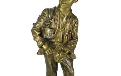 Signed CARTIER boy & miniatures bronze sculpture