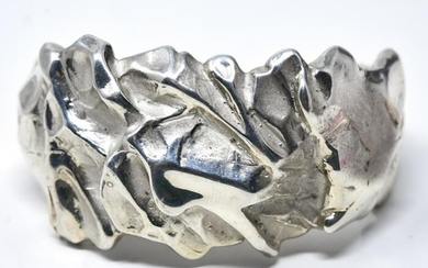Signed Sculpted Design Sterling Cuff Bracelet