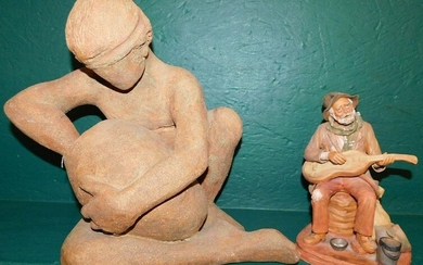 Signed Terra Cotta Figure & Large Pottery Figure