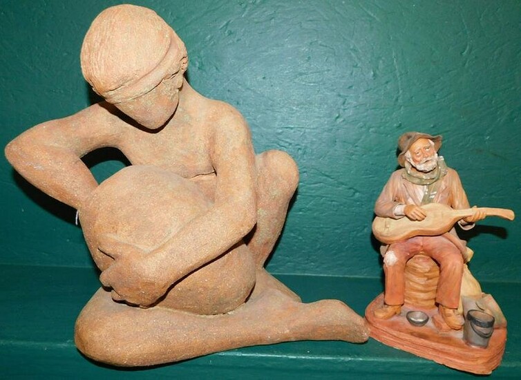 Signed Terra Cotta Figure & Large Pottery Figure