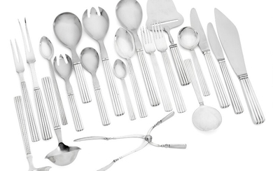 Sigvard Bernadotte: “Bernadotte”. Sterling silver cutlery. Georg Jensen after 1945. Designed 1939. Weight excluding pieces with steel 3230 g. (97)