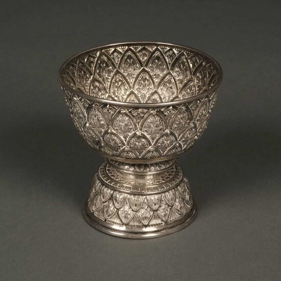 Silver Bowl. A 19th-century Indian silver pedestal bowl