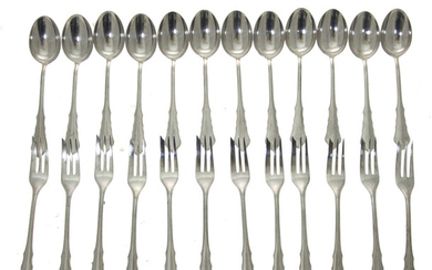 Silver Dessert Flatware Cutlery, 24cps, Early 20th Century.