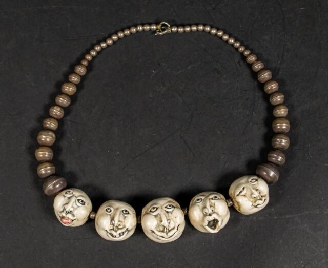 Silver & Clay Bead Face Necklace