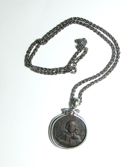 Silver pendant with a Byzantine coin depicting Christ