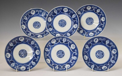 Six Chinese blue and white porcelain saucer dishes