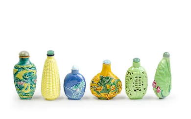Six Chinese enamelled snuff bottles Late Qing dynasty-first half of 20th century...