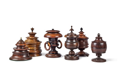Six English Treen Tobacco Jars and Covers, 19th Century