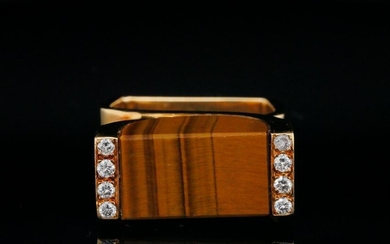 Cartier 1970s 18K and Tigers Eye Ring W/Diamonds