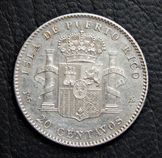 Spain - Alfonso XIII - 20 Centavos de Peso 1895 PGV - Puerto Rico - Muy escasa - Silver