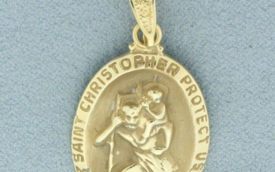 St. Christopher Protect Us Pendant in 14k Yellow Gold