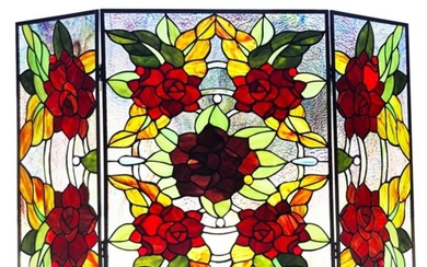 Stained Art Glass Roses Fireplace Screen