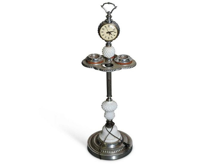 Standing Lighted Ash Tray with Clock