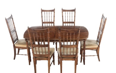 Stanley Furniture Faux Bamboo Carved Wood Dining Set, Mid-20th Century