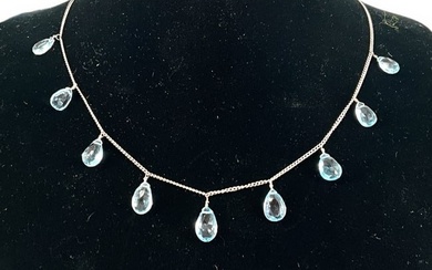Sterling Silver Necklace with Faceted Sky Blue Topaz Briolettes