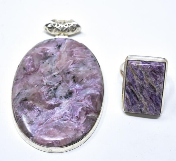 Sterling & Purple Stone Ring & Necklace Pendant