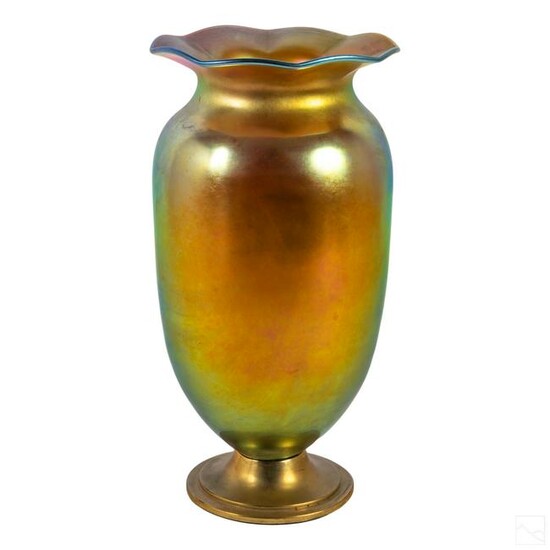 Steuben Style Gold Aurene Iridescent Glass Vase