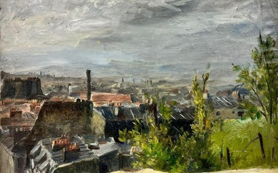 Storm Over Clouds Rooftops Signed Thick Impasto Oil