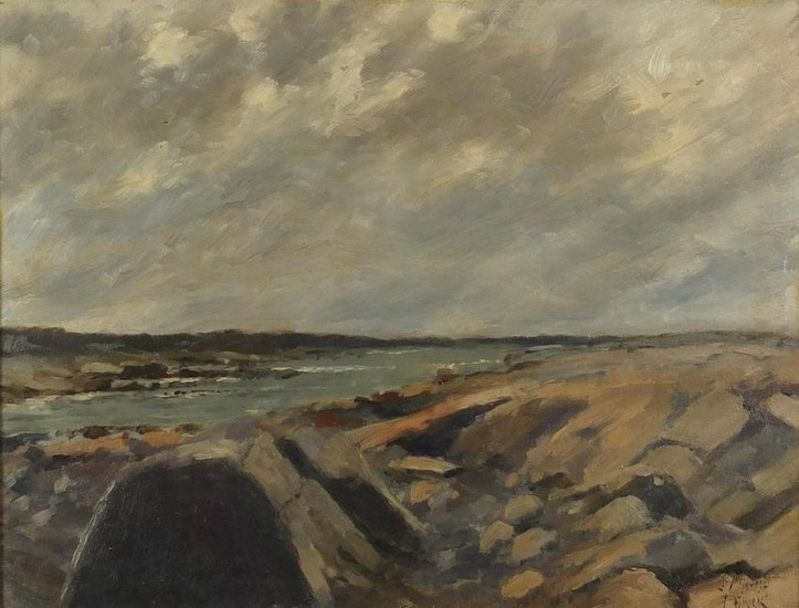 Stormy coastal scene, oil on canvas, bearing a