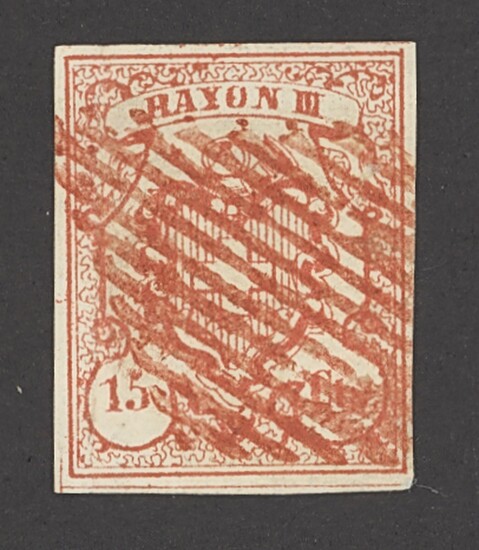 Switzerland 1852 "Rayon III" Small Figures 15c. rose, good to large margins all round and with...
