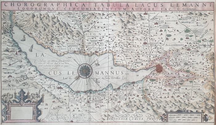 Switzerland, Meer van Genève; G. Mercator / J. Hondius - Chorographica Tabula Lacus Lemanni - 1619