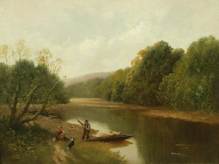 T. Hardy Oil on Canvas "The River Crossing", circa 1890