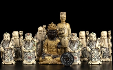 TEN RESIN SCULPTURES AND A COIN China, 20th century 17...