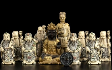 TEN RESIN SCULPTURES AND A COIN China, 20th century
