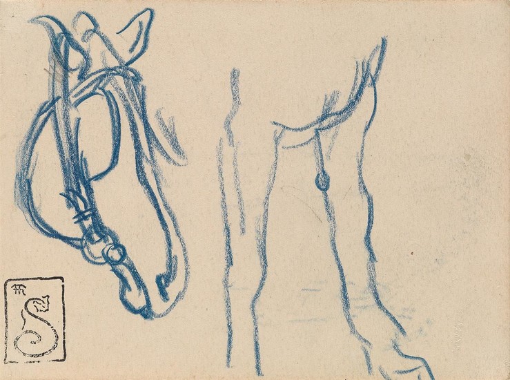 THÉOPHILE-ALEXANDRE STEINLEN (Lausanne 1853-1923 Paris) Three studies of animals. A Horse Bending, blue...
